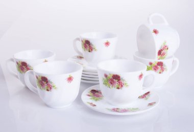 çay seti veya porselen çay seti arka plan üzerinde.