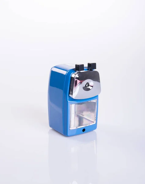 Pencil sharpener or blue pencil sharpener on background. — Stock Photo, Image