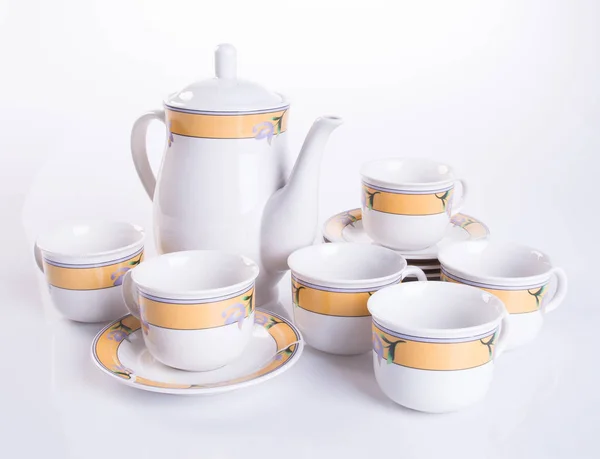 tea set or porcelain tea set on background.