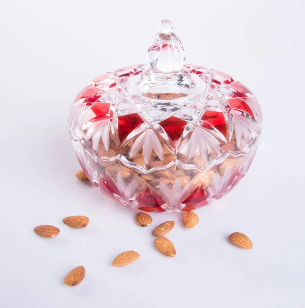 Almond or Almond in jar on the background. — Stock Photo, Image