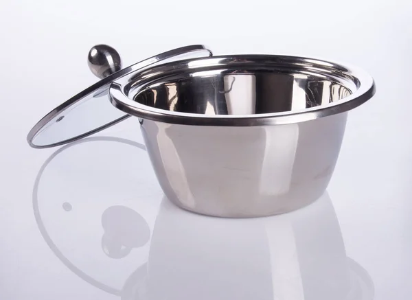 Pan or stainless steel pan on background. — Stock Photo, Image