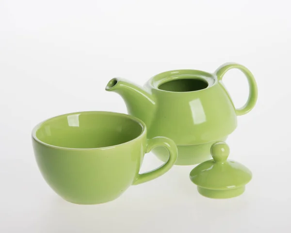 Conjunto de panela de chá ou panela de chá de porcelana e xícara no fundo . — Fotografia de Stock