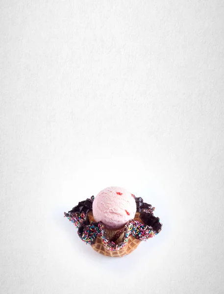 Ice cream or ice cream scoop with waffle on background. — Stock Photo, Image