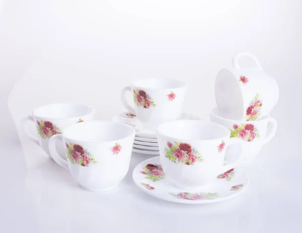 Tea set or porcelain tea set on background. — Stock Photo, Image