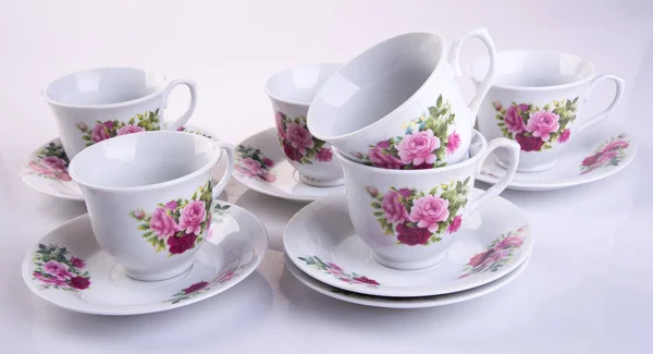Arka Plan Üzerinde Çay Seti Veya Antik Porselen Çay Seti — Stok fotoğraf