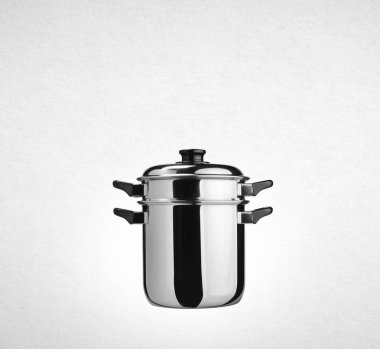 pot veya paslanmaz çelik bir arka plan üzerinde pot pişirme.