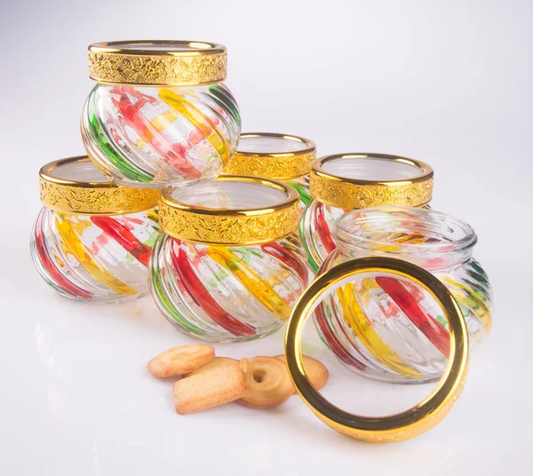 Jar or glass jar with cookies on the background. — Stock Photo, Image