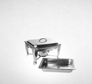 saklama kapları ya da paslanmaz çelik masa yemekler için marmit arka plan üzerinde.