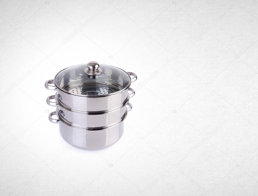 steamer pan or stainless steel steamer on background
