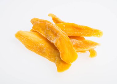 Bir arka plan üzerinde kurutulmuş Mango veya kurutulmuş Mango dilimleri.