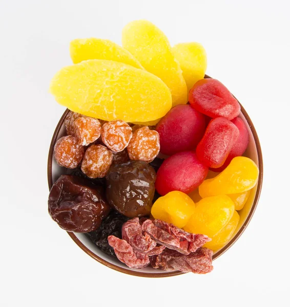 Conserven van vruchten of mix verduurzaamd fruit op de achtergrond. — Stockfoto