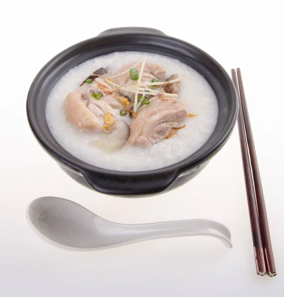 Porridge Chicken Porridge Congee Served Claypot — Stock Photo, Image