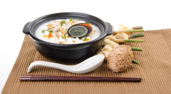 Porridge Century Egg Pork Porridge Congee Served Claypot — Stock Photo, Image