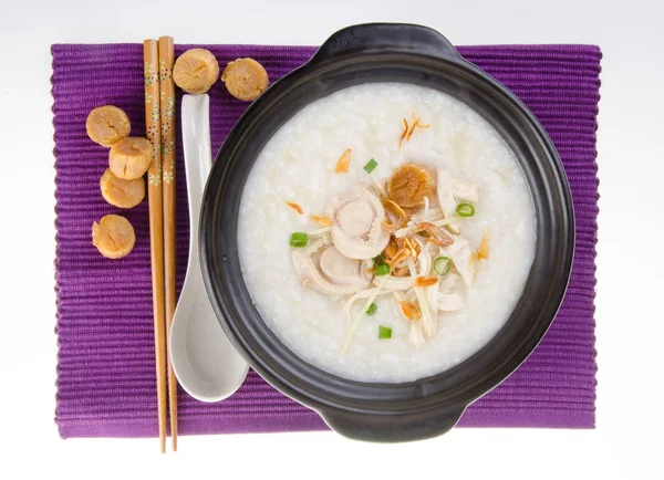 Porridge Abalone Chicken Porridge Congee Served Claypot — Stock Photo, Image