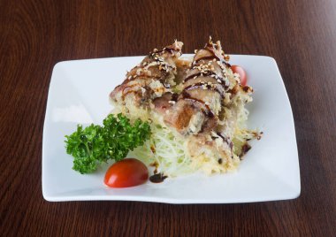 Japon mutfağı. Unagi veya arka plan üzerinde yılan balığı