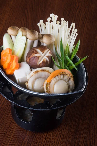 Cuisine Japonaise Pot Chaud Sur Fond — Photo