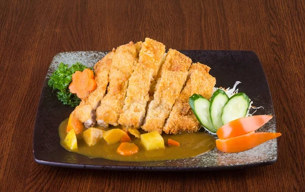 Japanische Küche Gebratenes Hühnercurry Auf Dem Hintergrund — Stockfoto