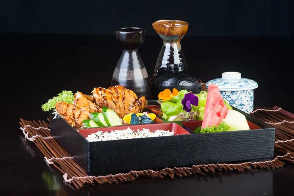 Japansk Mat Lunch Box Set Bakgrund — Stockfoto