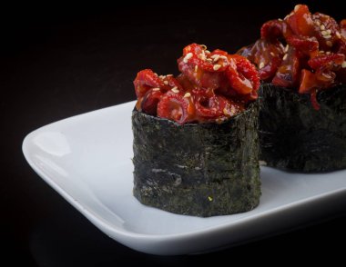 Japon mutfağı. arka planda suşi ahtapot