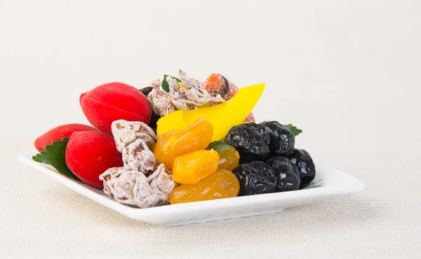 Owoce Konserwowane Suszone Owoce Jedzenie Przekąska Tle — Zdjęcie stockowe