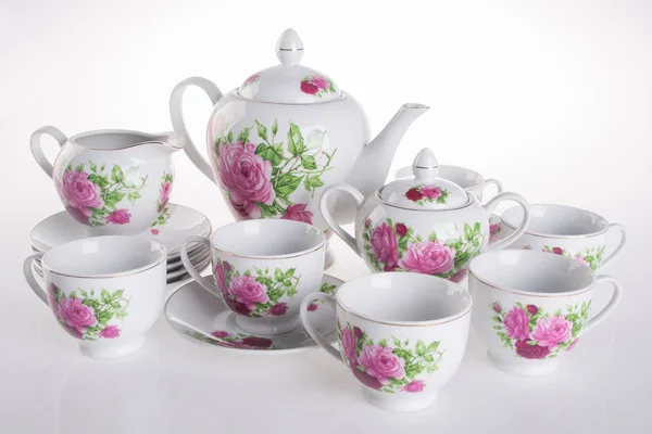 Çay Setleri Arka Plan Üzerinde Çay Setleri — Stok fotoğraf