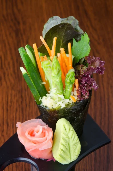 Cuisine Japonaise Rouleau Main Sur Fond — Photo