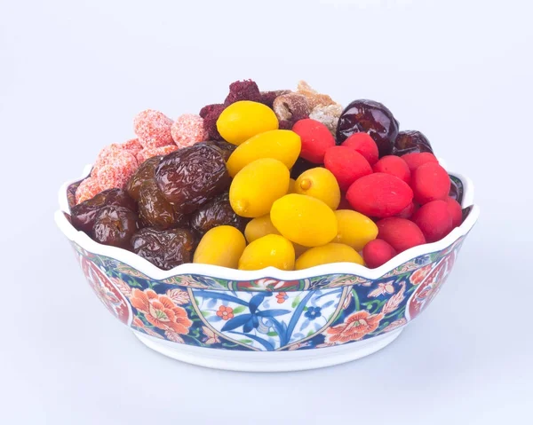 Konzervované ovoce. Číňané Konzervované ovoce na pozadí — Stock fotografie
