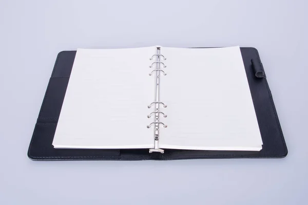 Dagbok eller öppna läder anteckningsbok på bakgrunden. — Stockfoto