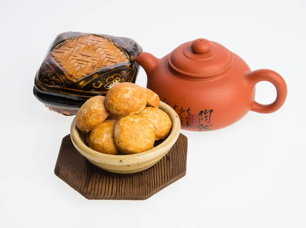 Pinda koekjes en chinese woorden is niet een logo of handelsmerk. — Stockfoto