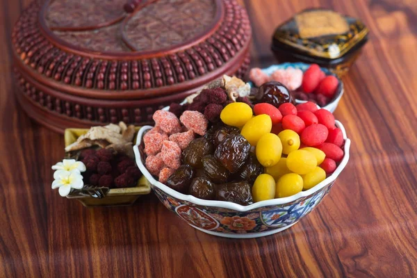 Preserved fruits. chinese preserved fruits on the background — Stock Photo, Image