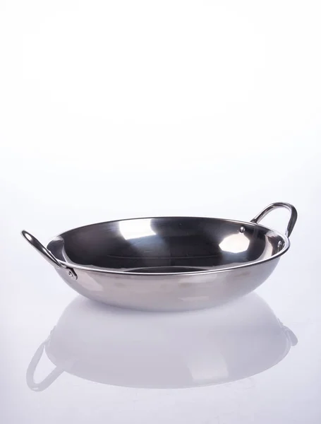 Pan eller rostfritt stål pan på bakgrund. — Stockfoto