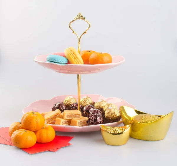 Tray or serving tray with dessert on background. — Stock Photo, Image