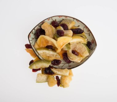 Kurutulmuş meyve veya arka plan üzerinde çeşitli Konserve sebzeleri