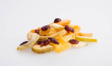 Kurutulmuş meyve veya arka plan üzerinde çeşitli Konserve sebzeleri