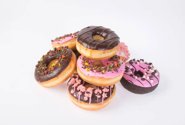 Chocolate donuts on a white background — Stock Photo, Image