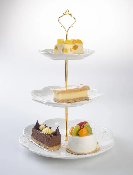 Tray or three tier serving tray with dessert. — Stock Photo, Image