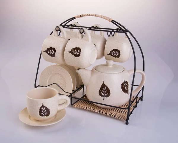Tea set or porcelain tea set on background. — Stock Photo, Image