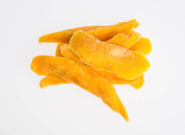 Bir arka plan üzerinde kurutulmuş Mango veya kurutulmuş Mango dilimleri.
