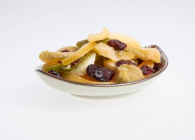 Kurutulmuş meyve veya arka plan üzerinde çeşitli Konserve sebzeleri.