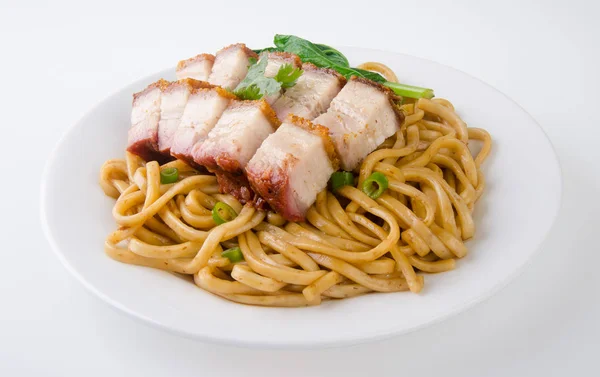 Tagliatelle Maiale Bbq Ciotola Noodle Maiale — Foto Stock