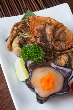 Japon mutfağı. arka plan üzerinde Yengeç