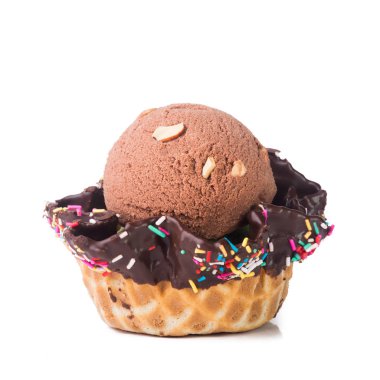 Dondurma kepçesi ya da yeni arka planda dondurmalı waffle kasesi.
