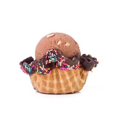 Dondurma kepçesi ya da yeni arka planda dondurmalı waffle kasesi.