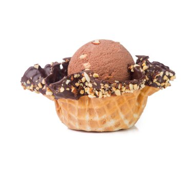 Dondurma kepçesi ya da yeni arka planda dondurmalı waffle kasesi.