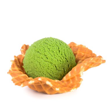 Dondurma kepçesi ya da yeni arka planda dondurmalı waffle kasesi.