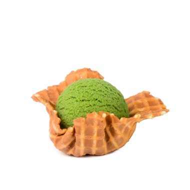 Dondurma kepçesi ya da yeni arka planda dondurmalı waffle kasesi.