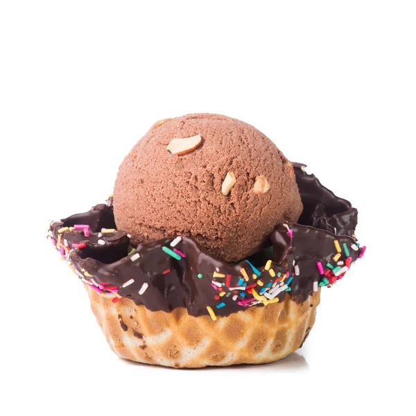 Ice cream scoop or ice cream waffle bowl on background new. — Stock Photo, Image