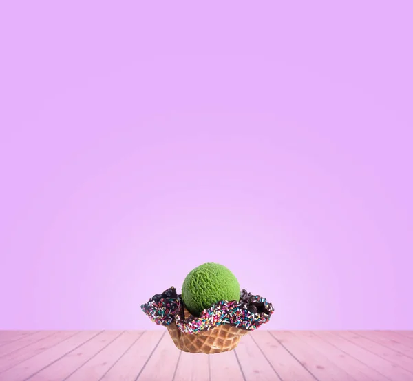 Ice cream scoop or ice cream waffle bowl on background new. — Stock Photo, Image