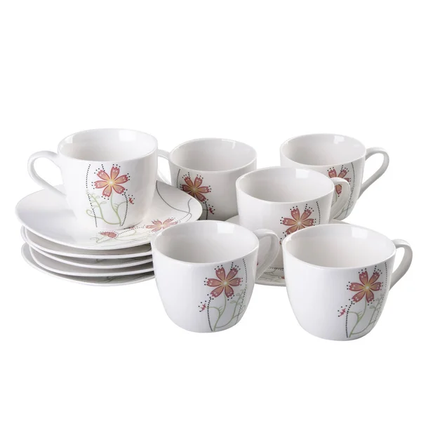 Tasse oder handbemalter Blumenkeramik-Becher auf dem Hintergrund neu — Stockfoto