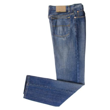 Beyaz arka planda yeni bir konsept kot pantolon veya kot pantolon.